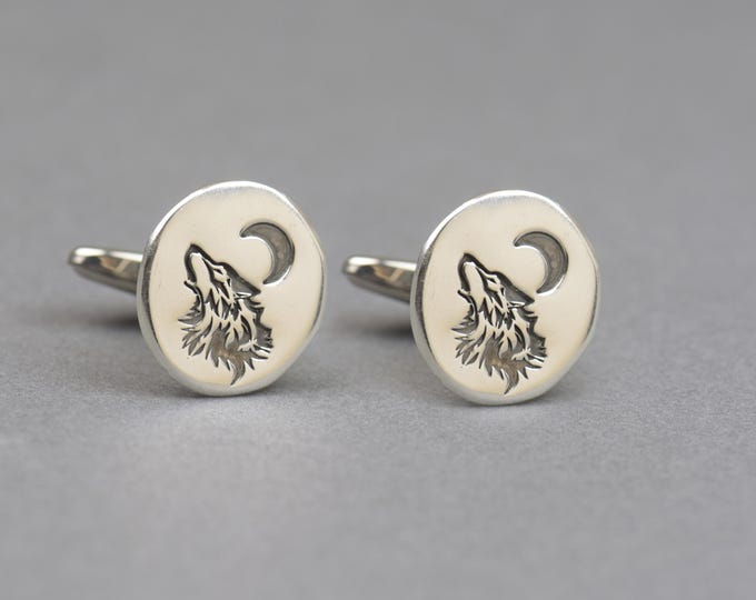 Wolf sterling silver cufflinks.Men accessories,Stainless steel, spiritual Cufflinks, wild life .Wolf cufflinks.Wolf Howling at the moon