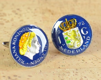 Netherlands Cufflinks Coins Holland Coin Collector Gifts,Dad Coin Gift,Upcycled,mens gift accessories jewelry.Big size coin