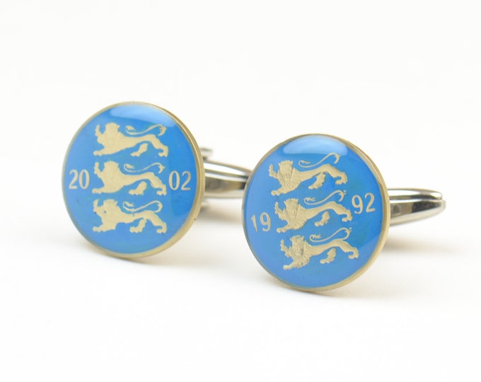 Cufflinks lions  antique coin Estonia Cuff links accessories mens jewelry gift