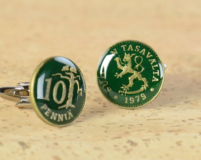 Cufflinks antique Finland coin Cuff links accessories mens jewelry gift