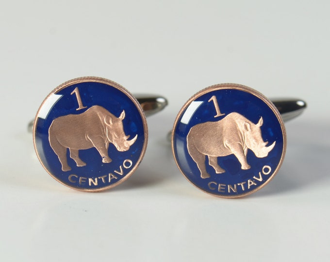 1 cent Mozambique rhinoceros Cufflinks Coin Collector Gifts,Dad Coin Gift,Upcycled,mens gift accessories jewelry