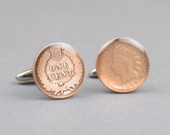 United States Antique cufflinks - US 1 cent coin -Mens gift cuff links accessories.Genuine original coin