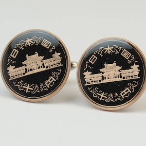 Japan Cufflinks Coin.Japanese Coin.Enamelled coin.Stainless Steel leg.Big Size