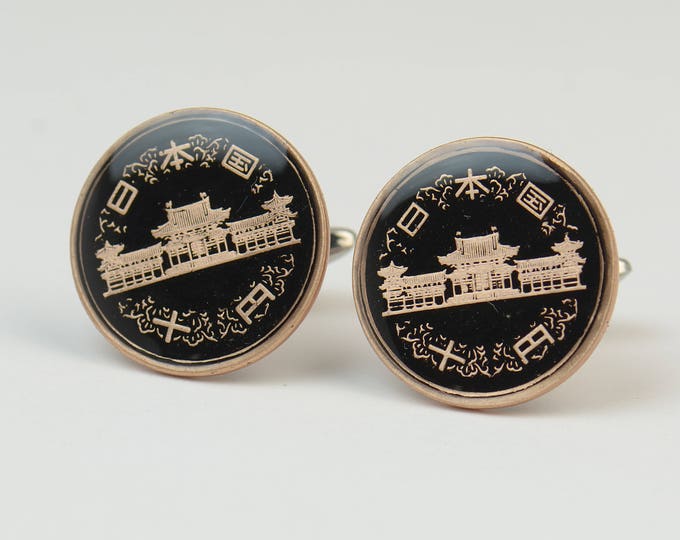 Japan Cufflinks Coin.Japanese Coin.Enamelled coin.Stainless Steel leg.Big Size