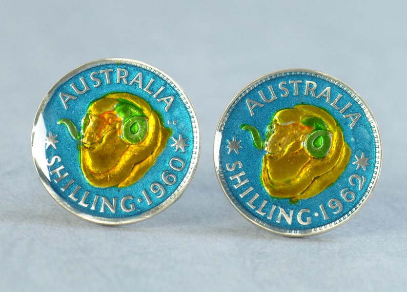 Cufflinks Australia enamel Sterling silver Coin.Mens gift.Big Size coin