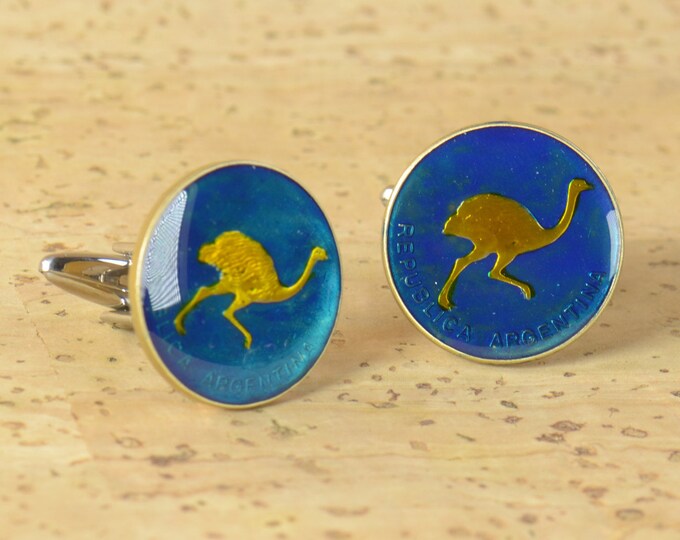Enamel  Cufflinks - Argentina coin Coin Collector Gifts,Dad Coin Gift,Upcycled,mens gift accessories jewelry