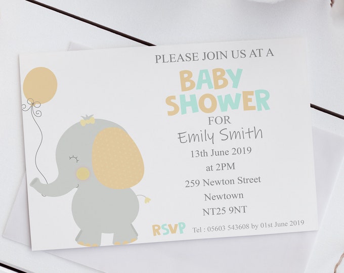 Baby Shower Invitation - cute elephant