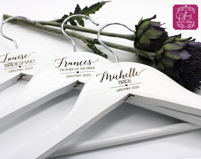 Featured listing image: Wedding Coat Hanger with Personalised Detail, Laser Engraved Adults or children's hangers