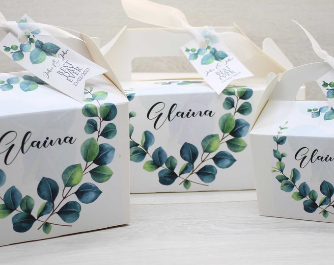 Personalised Wedding, Hen favour, Gable Party Activity Gift Cake, Lunch Boxes for Wedding, birthday, christening, party Eucalyptus theme