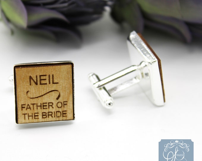 Personalised Father of the Bride Square wooden cufflinks