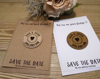 Save the Date wooden Fridge Magnet with heart detail