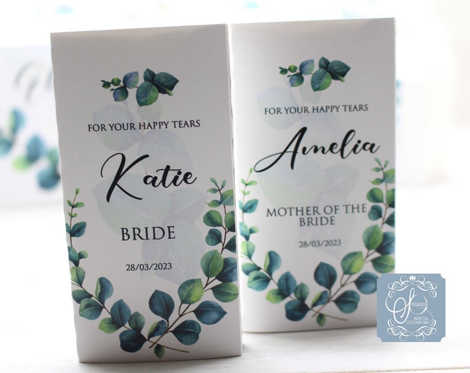 Personalised Wedding Favour Pocket Tissues, Wedding Tissues for guests, Wedding Party, For your Happy Tears, Blue floral