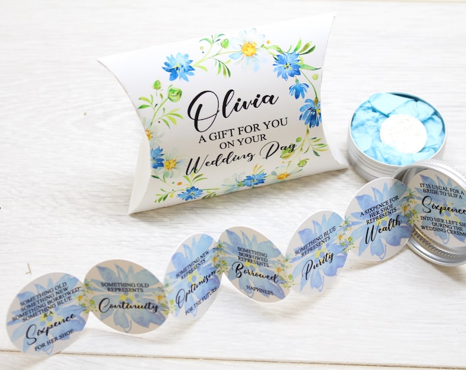 Something Old, Something New... and a Sixpence for her Shoe in a keepsake Tin, Bride gift, Wedding Favour