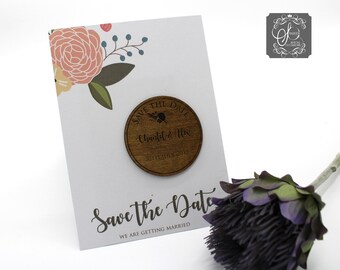 Save the date magnet floral engraved White Background card