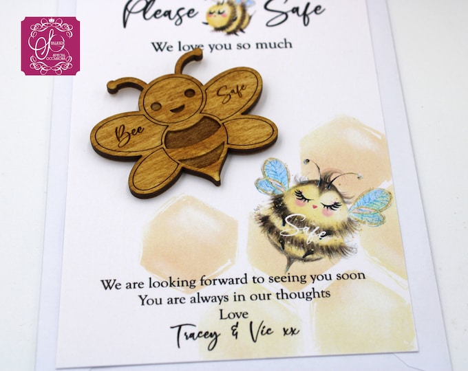 Bee Safe We are thinking of you Card and a Bee Safe Token