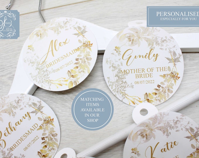 Personalised Wedding Hanger tag, Wedding Guests, Wedding favour gift, Bride and Groom, Gold fern