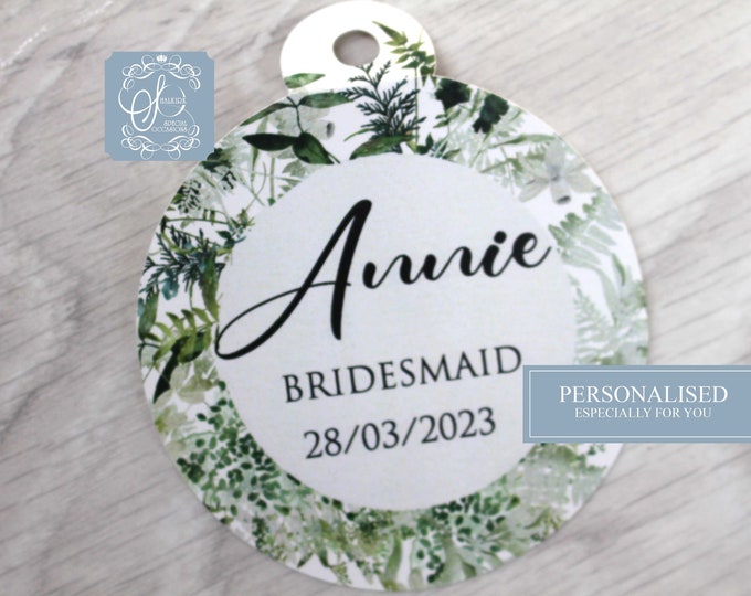 Personalised Wedding Hanger tag, Wedding Guests, Wedding favour gift, Bride and Groom, Green floral