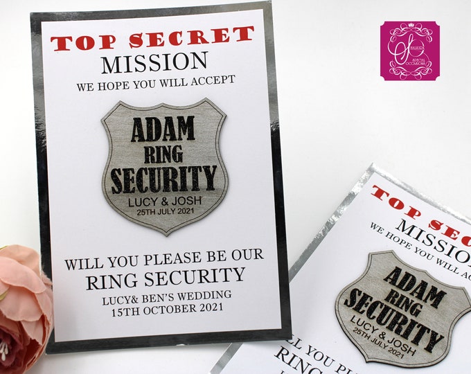 Will you be my Ring Security Card with Wooden Pin Badge - Personalised