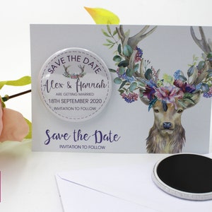 Save the date floral stag fridge magnet