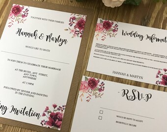 Rose floral design wedding invitation set