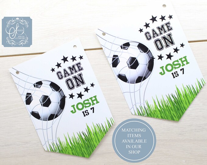 Personalised decorative, garland, bunting party favour, Happy Birthday football theme