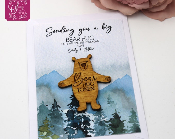 Personalised Engraved Bear hug, Sending you a big bear hug until we can see you again Pocket Hug Token