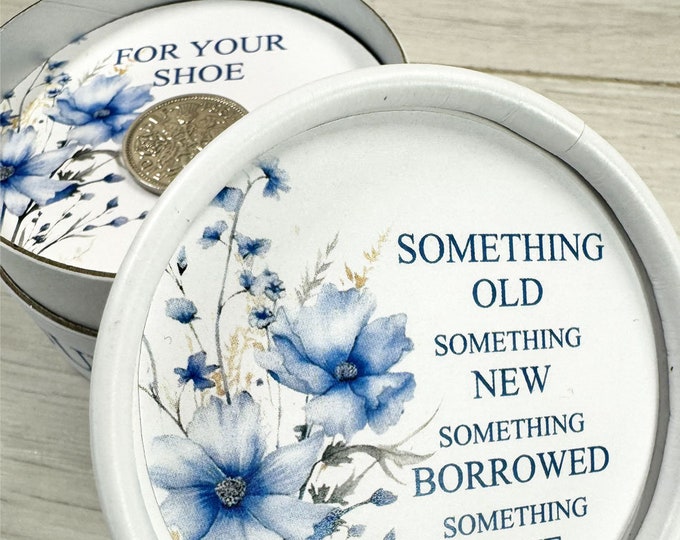 Featured listing image: Wedding Sixpence Gift, Something Old, New, Borrowed Blue & a sixpence for her shoe