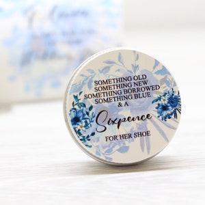 Something Old, Something New... and a Sixpence for her Shoe in a keepsake Tin, Bride gift, Wedding Favour