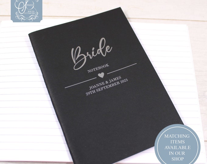 Personalised Black Notebook for wedding party guests, Bridesmaid, Maid of honour