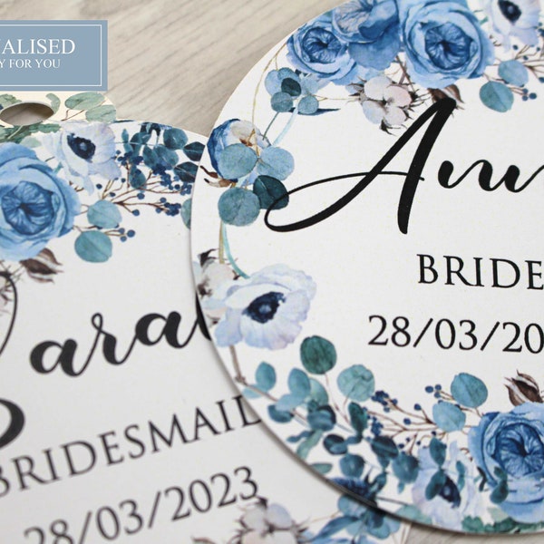 Personalised Wedding Hanger tag, Wedding Guests, Wedding favour gift, Bride and Groom, Blue floral