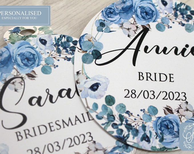 Personalised Wedding Hanger tag, Wedding Guests, Wedding favour gift, Bride and Groom, Blue floral