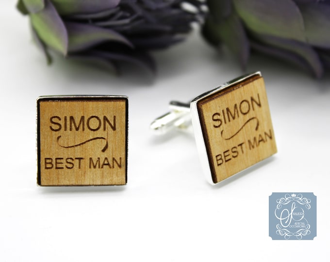 Personalised Best Man Square wooden cufflinks