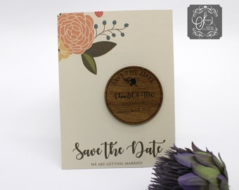 Save the date magnet floral engraved  on Ivory Background card