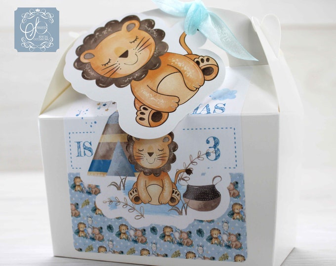 Personalised Birthday, Christening Naming day favour, Gable Party Activity Gift Cake, Lunch Treat Box Lion