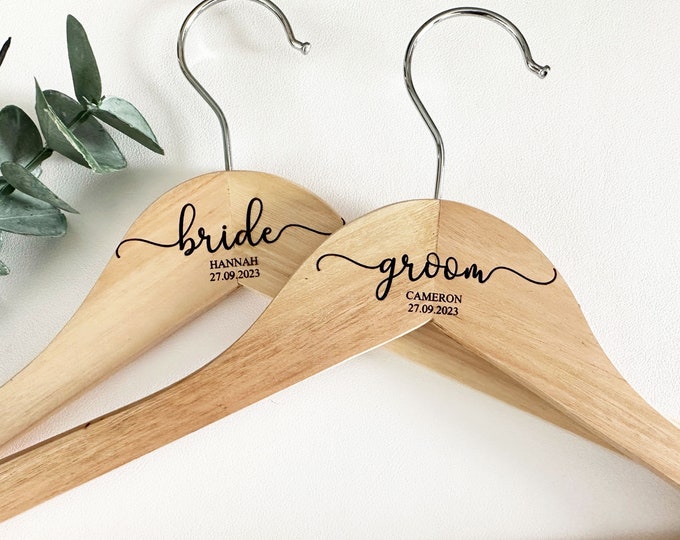 Personalised Wooden engraved Wedding Coat Hanger with Personalised Detail, adult or children's hanger