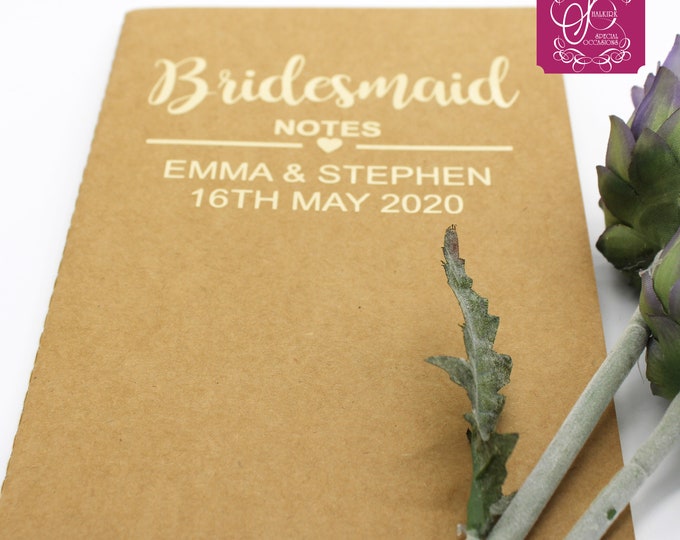 Bridesmaid Notebook - Personalised Wedding Notebook