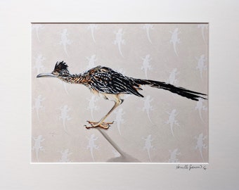 Predator - a giclee reproduction of a roadrunner on paper with mat by Karine Swenson
