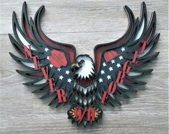 9/11 Memorial Eagle, Layered Wood Wall Hanging