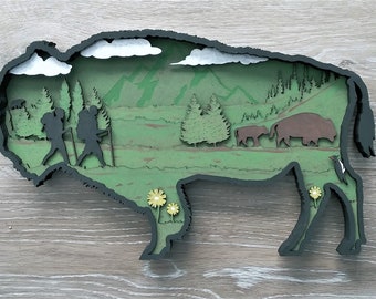 Buffalo Layered Wood Wall Art