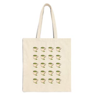 Reversible Matcha Latte Hot and Cold Cotton Canvas Tote Bag in Natural or Black | Matcha Lover | Matcha Gift | Everyday Tote Bag