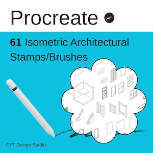 Procreate Isometrisk Arkitektonisk Stämpelset | 61 Delar (Digital Nedladdning)