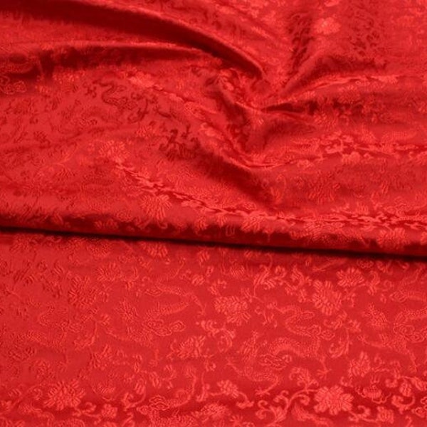 Red color brocade fabric, jacquard fabric, dragon style brocade fabric, cosplay dress fabric, by the yard