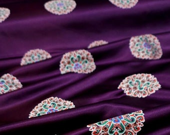 Purple color brocade fabric, jacquard fabric, by the yard
