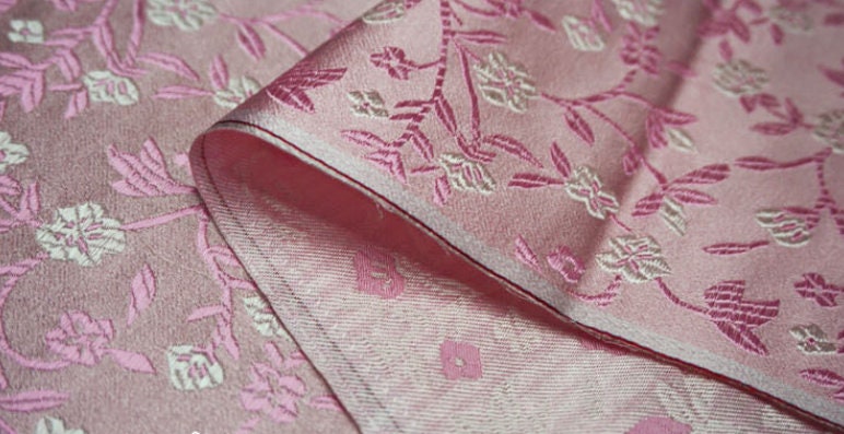 Pink Brocade Pink White Flower Brocade Fabric, Jacquard Fabric, Fabric by the Yard ...