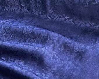 Navy blue color silk jacquard fabric with dragon pattern,  Cosplay dress fabric