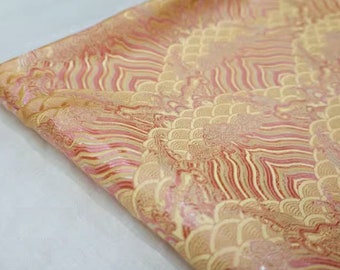 Light pink gold color brocade fabric,  jacquard fabric by the yard