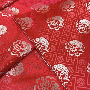 Red color brocade fabric, jacquard fabric, cheongsam, Hanfu, Cosplay dress fabric