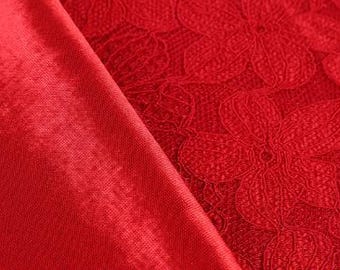 Roter Lochmuster Stoff, elastischer Brokat Strickstoff, Spitzenstoff, Hochzeitsstoff, Stoff Meterware