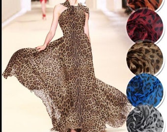 ON SALE, 6 Color 100% Silk chiffon fabric, printed silk chiffon fabric with leopard style, by the yard