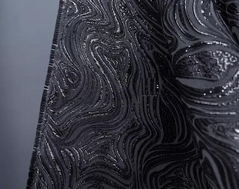 Tecido Jacquard Black Water Ripple, Tecido Jacquard Preto Brilhante, Tecido de Casamento, tecido por metro